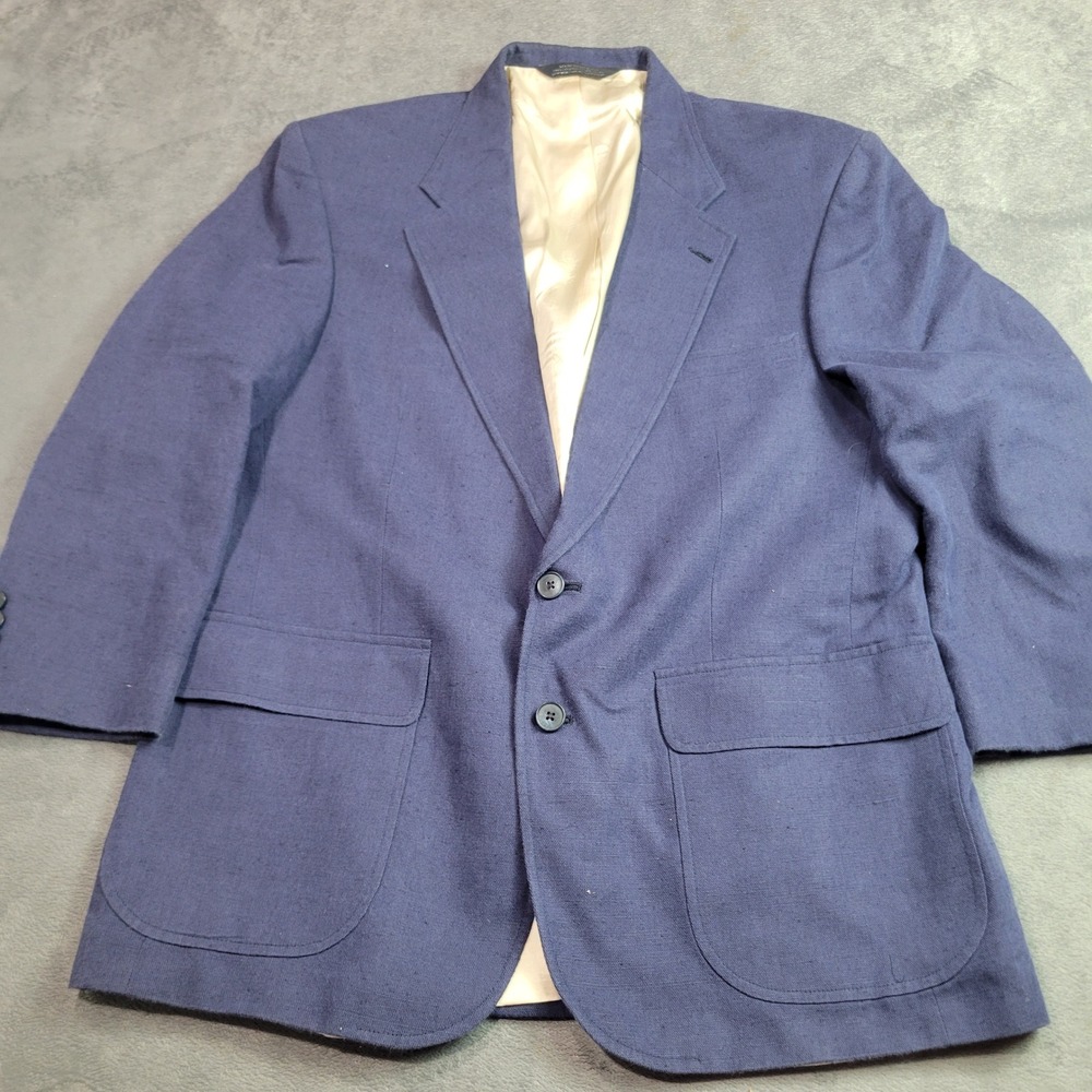 Lands End Mens 43R Blue Linen Cotton Blazer Sport Coat‎ Vintage 2-Button Summer